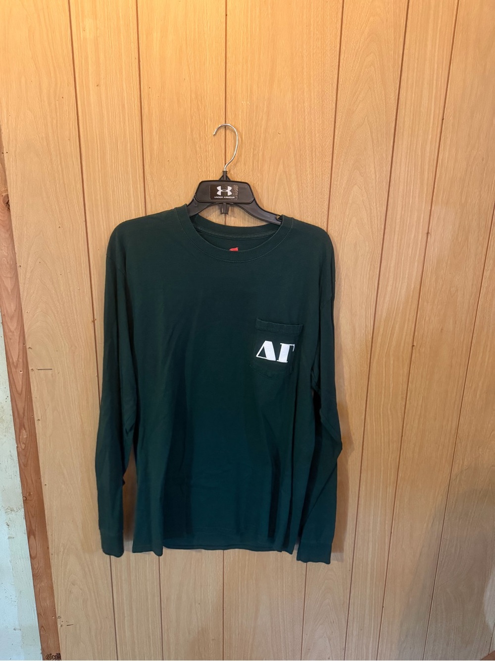 Green Long-Sleeve Pocket Tee with Logo